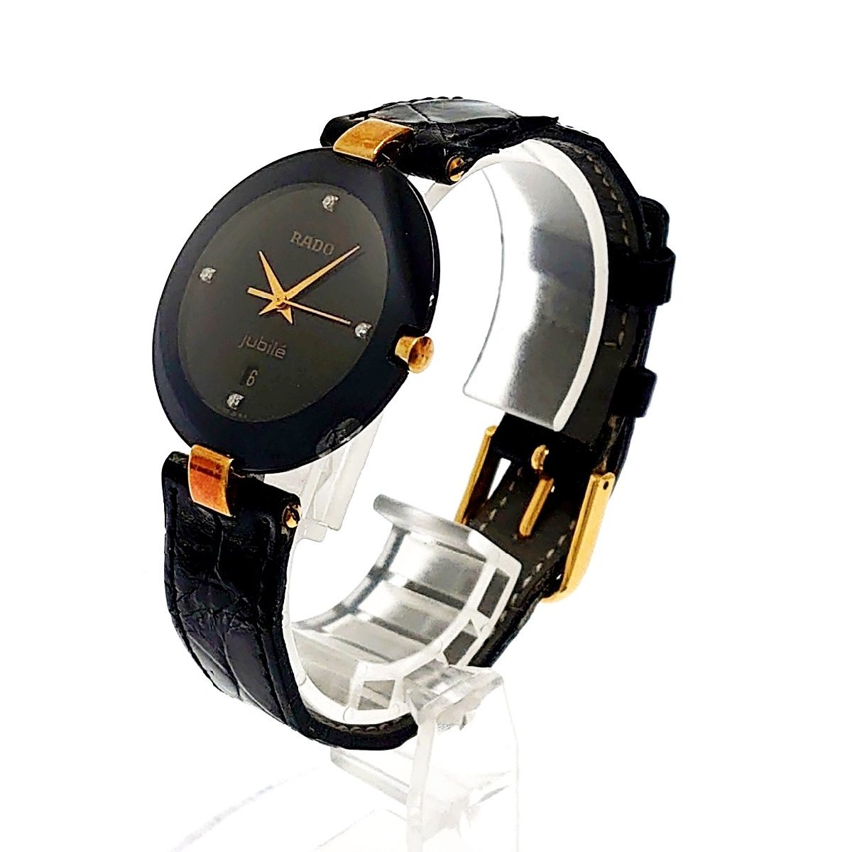 1円スタート 訳あり品 RADO ラドー 129 3575.4N ダイアスター SS×革ベルト ジュビリー 4Pダイヤ QZ ボーイズ ...
