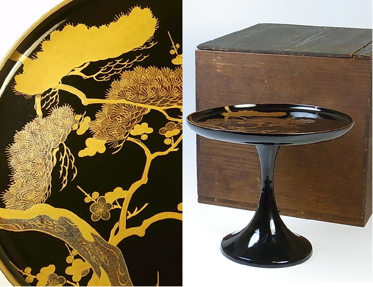 江戸中期～の名家蔵出し品 ⑦ 天然木 漆塗 本金蒔絵 松竹梅 吉祥紋