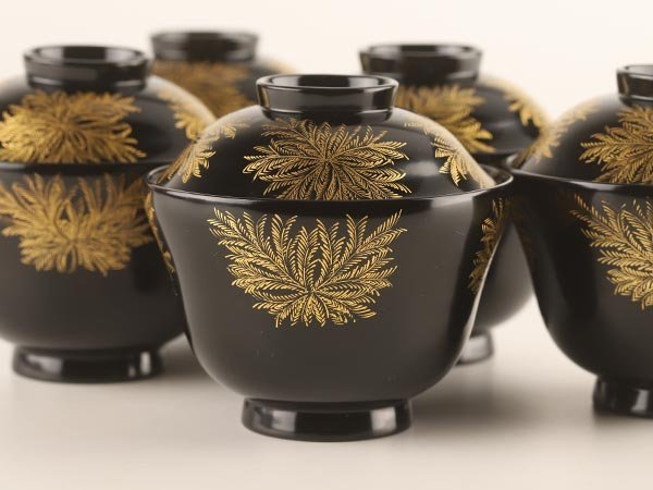 能登輪島塗 総沈金 菊花詰 吸物椀 2客 懐石椀 茶道具 美品 ① 能登