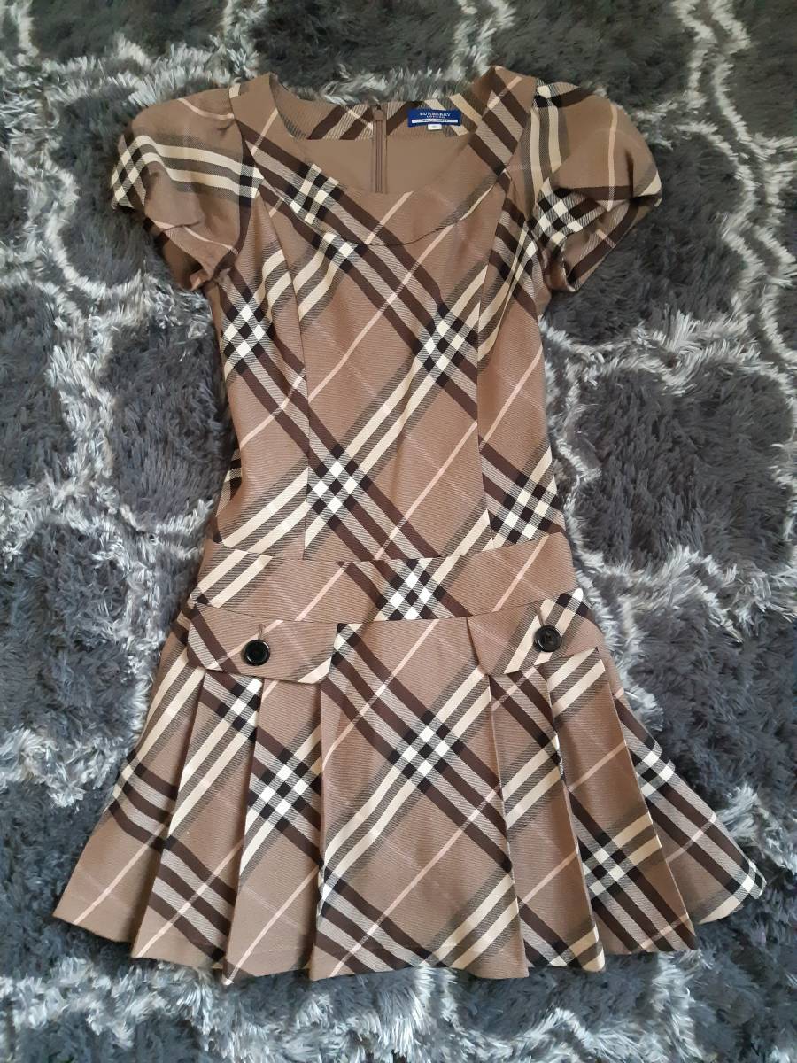 バーバリーブルーレーベル　ウールチェック柄ワンピース　ブラウン　サイズ３６　　
