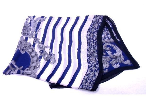 1円 ■美品■ Christian Dior クリスチャンディオール シルク100％ ストール ショール レディース ブルー系×マルチカラー AF9031QM