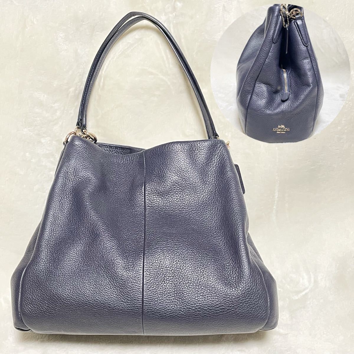 COACH コーチ フィービー レザーショルダーバッグ ネイビー シボ革 F35723 レディースバッグ トートバッグ ハンドバッグ 本革 