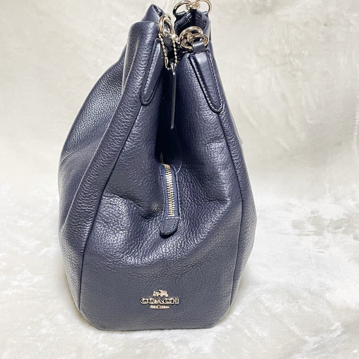 COACH コーチ フィービー レザーショルダーバッグ ネイビー シボ革 
