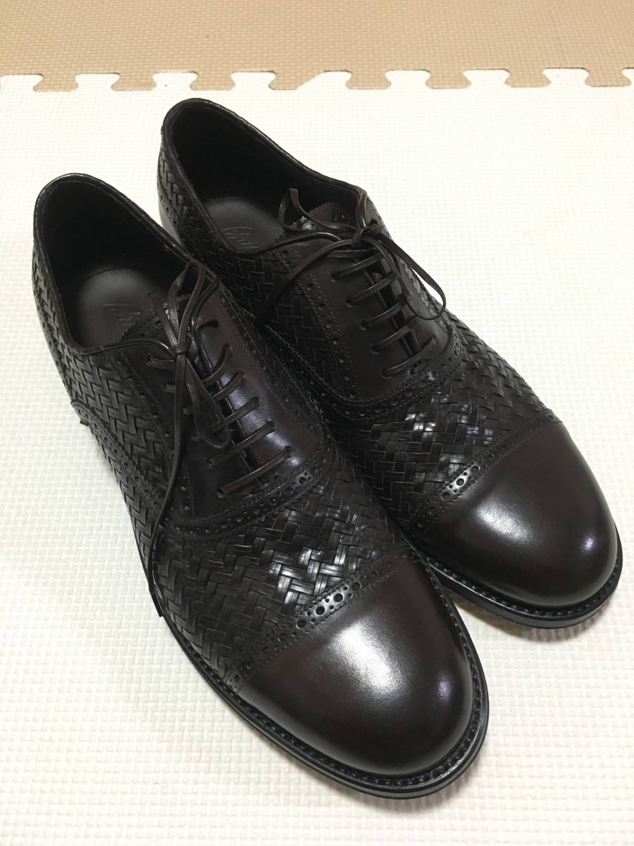 本物ブリオーニBrioni 風格漂う編組革レザーシューズ革靴 茶 