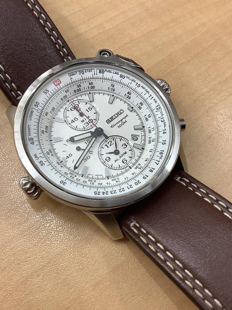 4881 美品 SEIKO セイコー クロノグラフ 100M デイト 白文字盤 7T62 