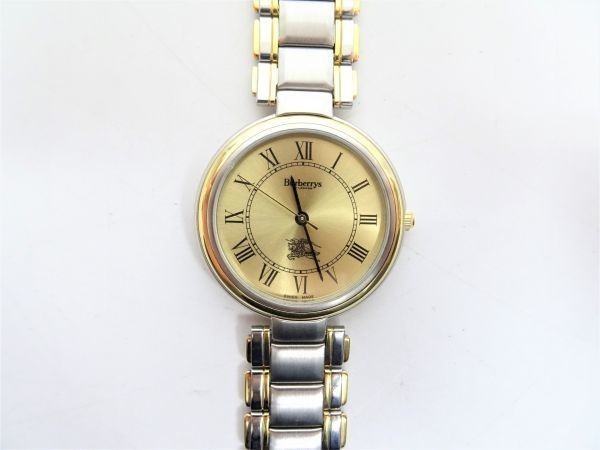 tygu 233-1 617 Burberry バーバリー QZ 8000 ラウンド ローマン ゴールド文字盤 メンズ腕時計 箱付き 動作確認済