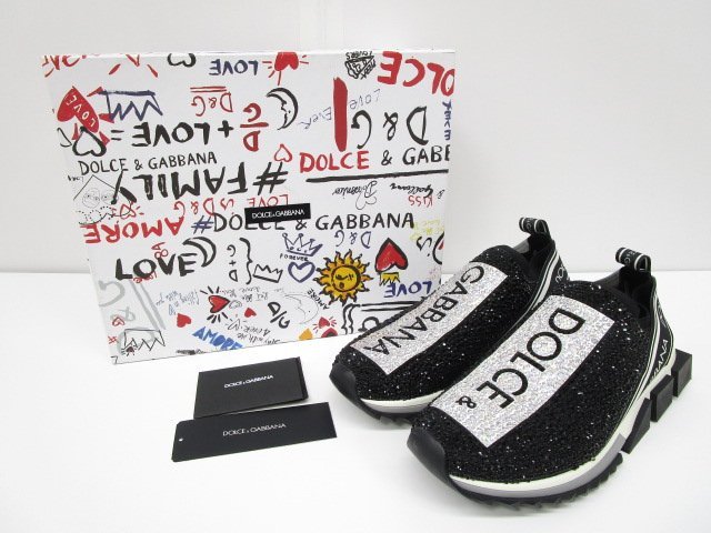 [即日発送] DOLCE&GABBANA ドルチェ&ガッバーナ SORRENTO スニーカー ソレント ロゴテープ クリスタル ラインストーン Size42 ブラック 371