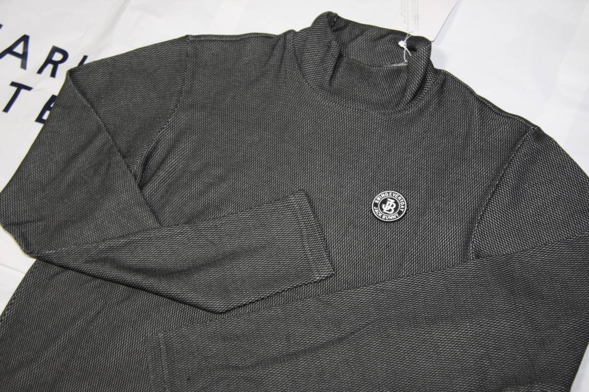 ★正規品★パーリーゲイツ PEARLY GATES ジャックバニー★大人気 アミ柄 ハイネック長袖シャツ★ソフト★暖かい★ブラック★６(LL)