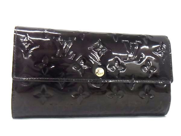 1円 LOUIS VUITTON ルイヴィトン M93524 モノグラムヴェルニ ポルトフォイユ サラ 長財布 ウォレット ダークブラウン系 AG2460アオ