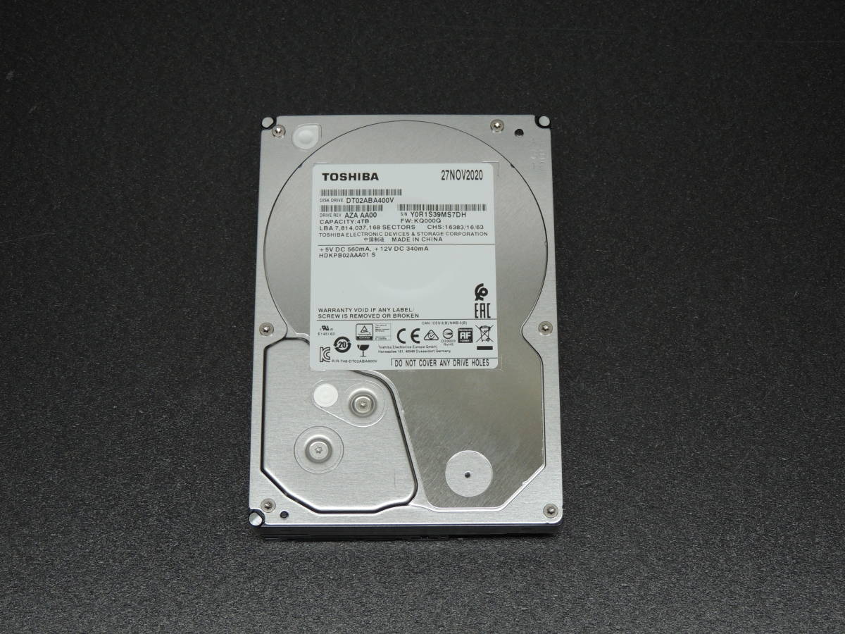 【検品済み/使用59時間】TOSHIBA 4TB HDD DT02ABA400V 管理:g-86