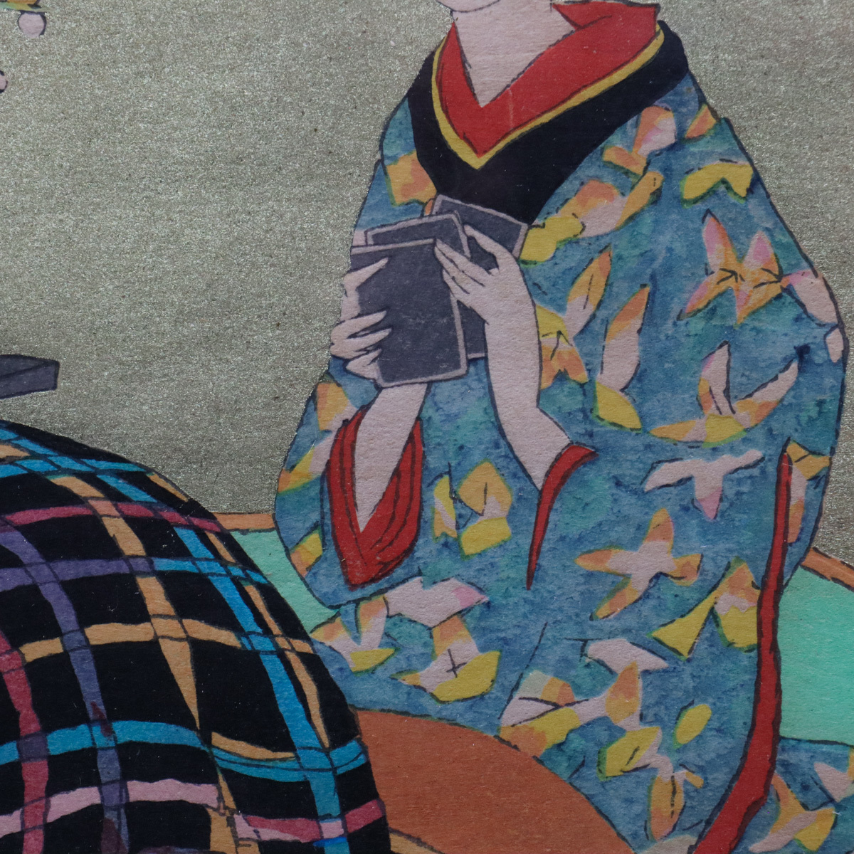 宙】真作保証 竹久夢二「こたつ」木版画 額装 大正ロマン 美人画巨匠