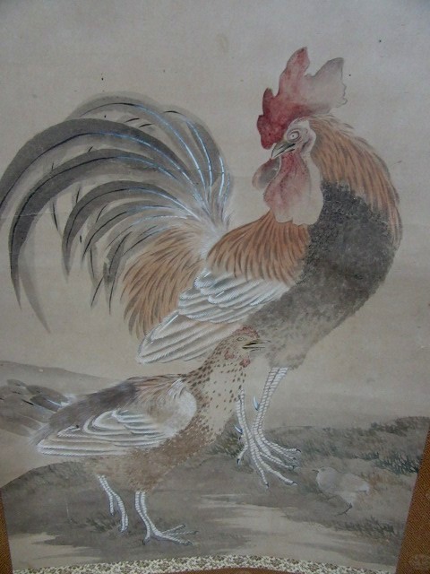 伊藤若冲 紙本淡彩水墨画 鶏図 落款 若冲居士 落款印照合 伊藤若冲