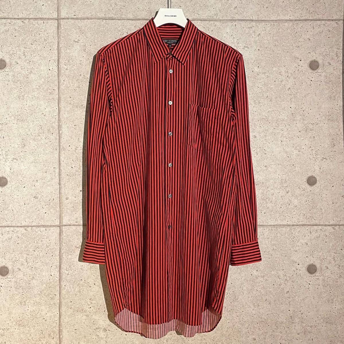 ONtheCORNER ITEM No.1153/COMMEdesGARCONS HOMMEPLUS コムデギャルソン オムプリュス ストライプロングブラウス 16ss size:S 1円スタート