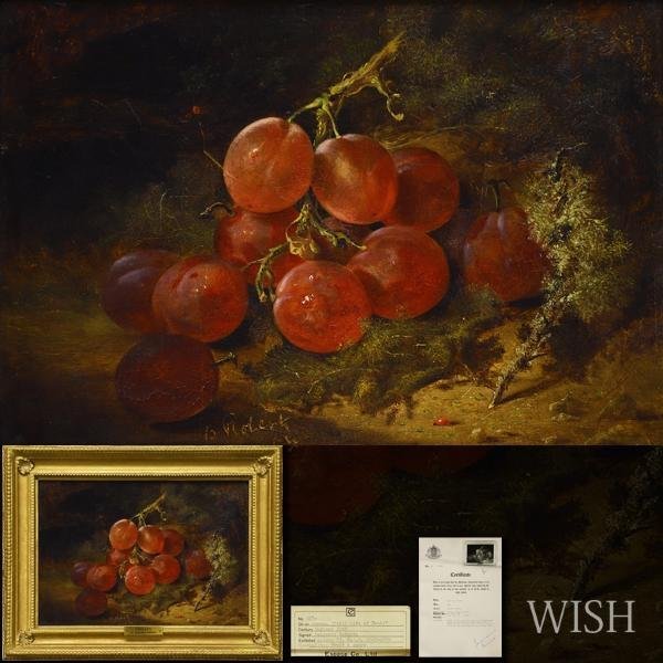 【真作】【WISH】ベンジャミン・ロバーツ BENJAMIN ROBERTS「Still Life of Fruit」油彩 5号 1864年作 証明書付 ◆リアリズム　#22122972