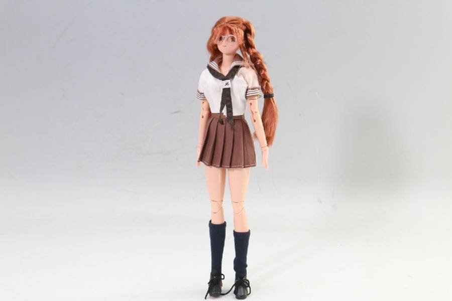★1/6スケール★三つ編み 眼鏡 少女 ガール カスタムドール★制服 学生◆509f25