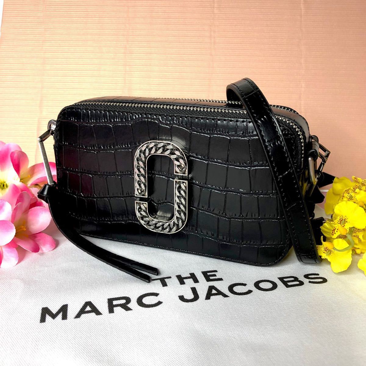 新品 マークジェイコブス クロコ ショルダーバッグ ブラック スナップ