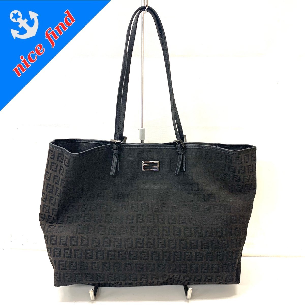 ◆フェンディ FENDI◆ズッキーノ柄 8BH127 トートバッグ ショルダーバッグ ブラック系 レザー キャンバス レディース メンズ FF金具