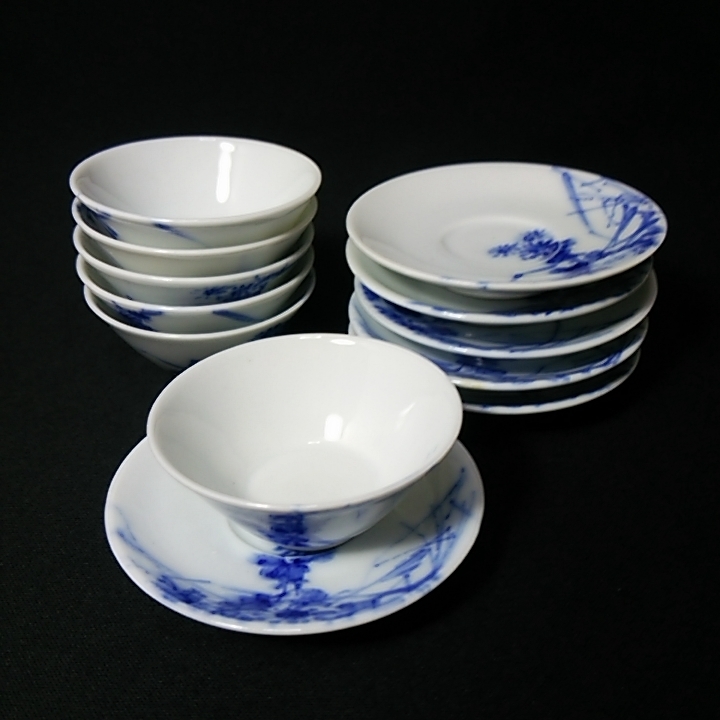 お得 野良里 平安文珠 染付 盃に小皿 盃台 ６客 bb805(酒器)｜売買されたオークション情報、yahooの商品情報をアーカイブ公開 - オークファン 京焼