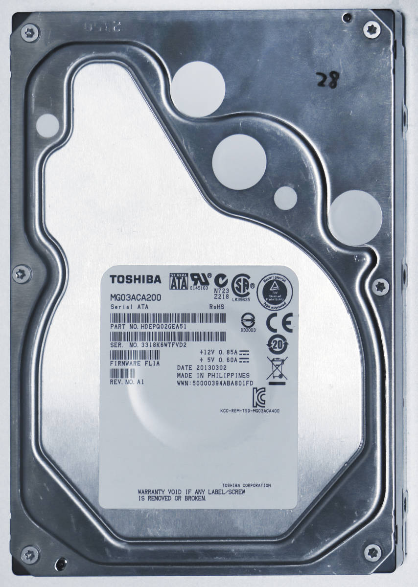 TOSHIBA 2TB HDD 中古品　使用時間330時間⑨