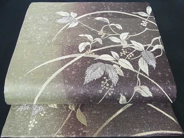 花美人□六通柄袋帯 葡萄枝葉文 金銀糸 逸品 az0358 逸品 唐織