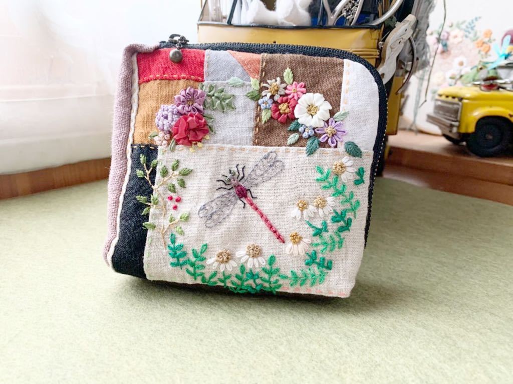 桜の花 刺繍入 巾着ポーチ ハンドメイド