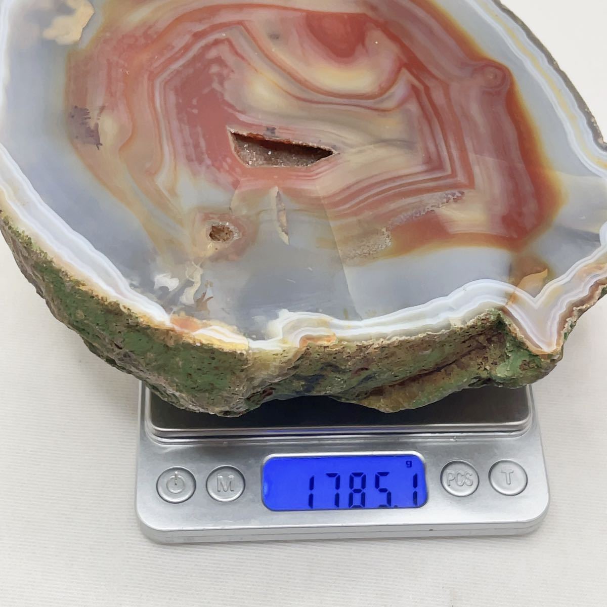 レッド系 瑪瑙 メノウ アゲート 天然石 鑑賞石 鉱物 パワーストーン 約1785g 14cm×17cm×厚さ6.5cm B1127_8