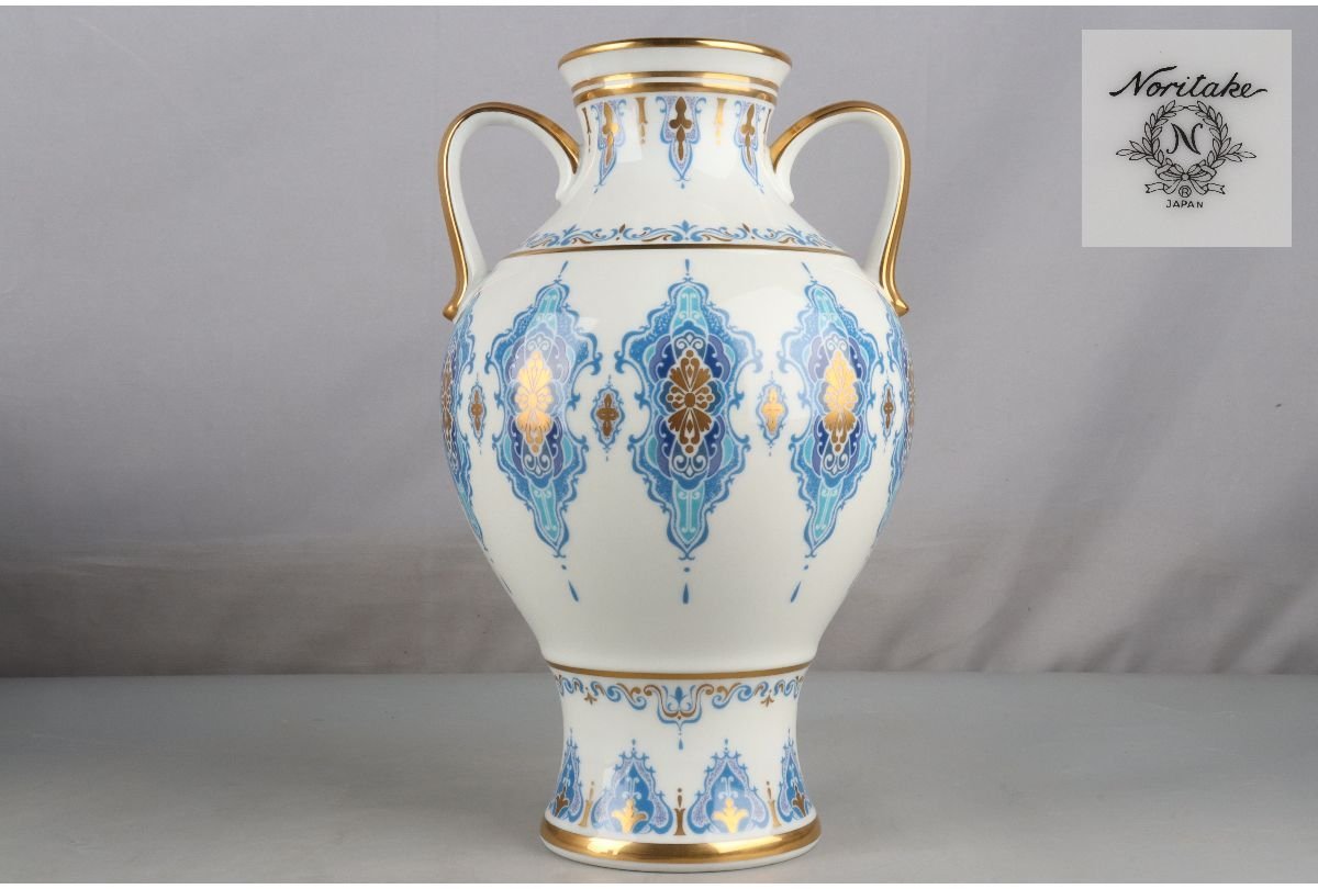 最高級】ノリタケ スタジオコレクション 花瓶 金彩 染付 24cm 送料無料