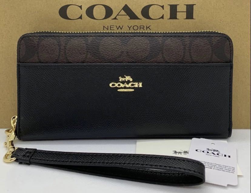 COACH 長財布 シグネチャー F76971 ブラウン×ブラック アウトレット品