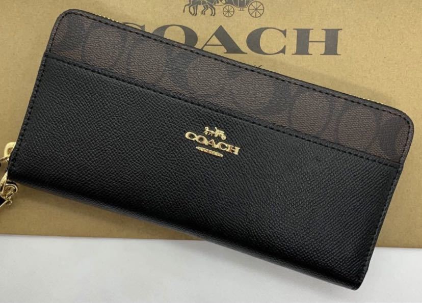 る*ん様 新品 COACH 長財布 シグネチャー ブラック COACH 長財布 シグネチャー F76971 ブラウン×ブラック アウトレット品