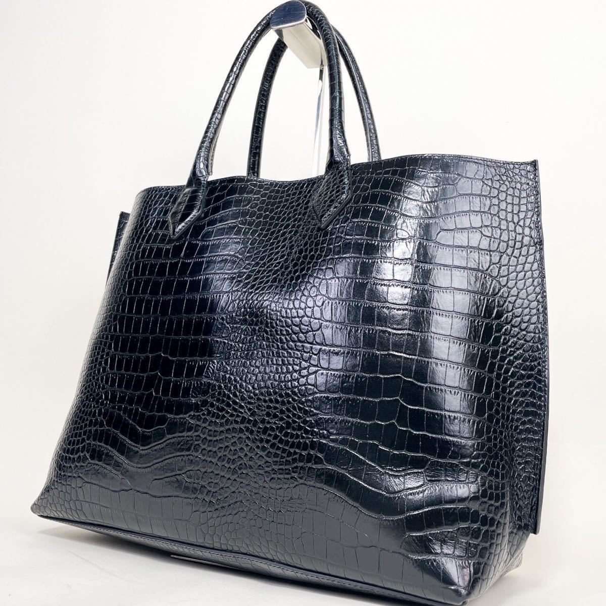 1円 【最高級】MASSIMO マッシモ クロコダイル ワニ トートバッグ 