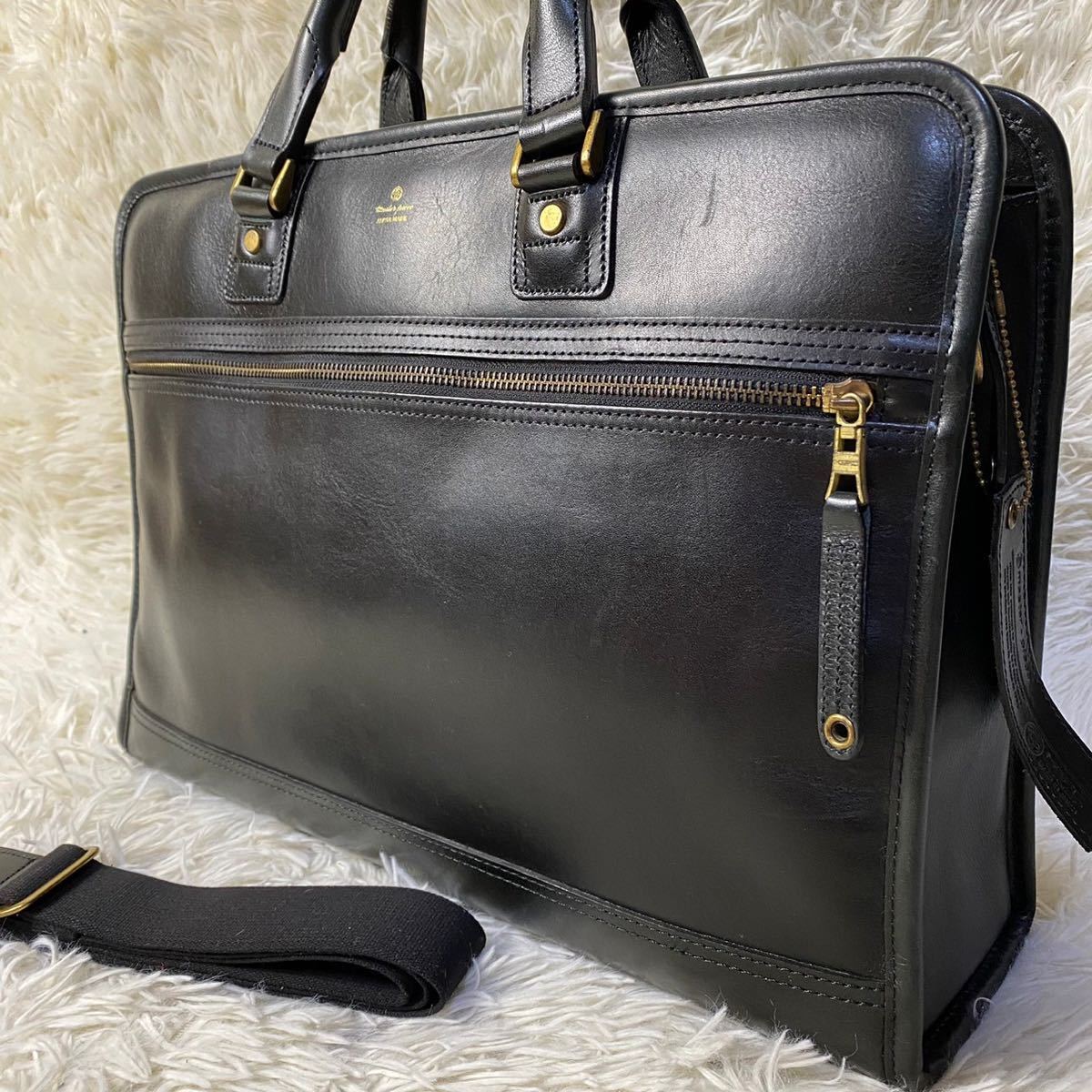 極美品 MASTER PIECE マスターピース オールレザー 本革 ビジネスバッグ ブリーフケース ショルダーバッグ 鞄 2way ブラック 黒 通勤 肩掛