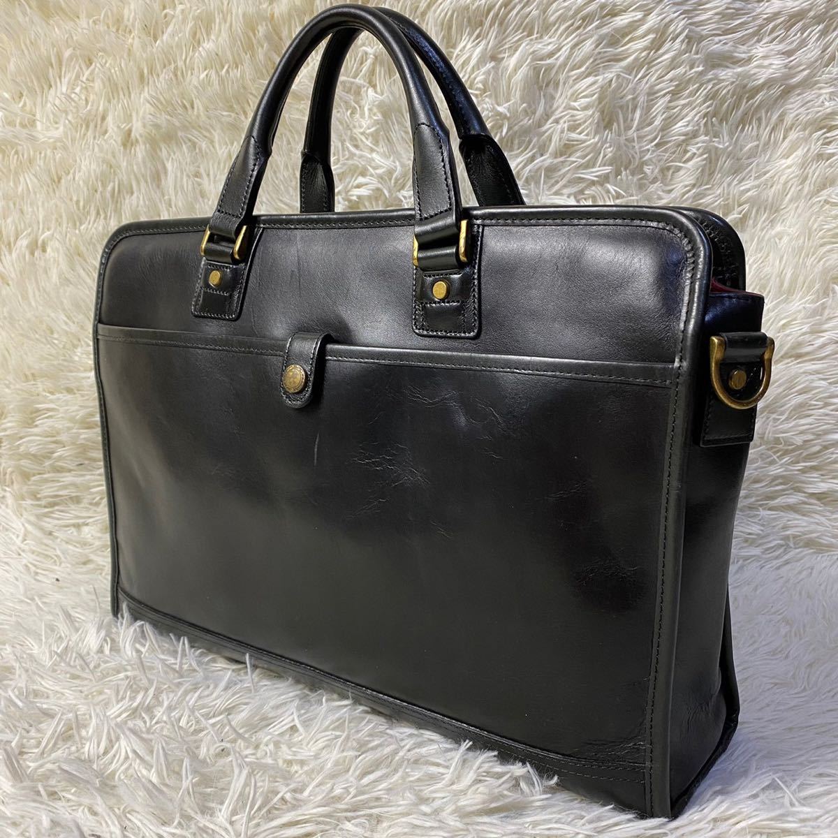 極美品 MASTER PIECE マスターピース オールレザー 本革 ビジネスバッグ ブリーフケース ショルダーバッグ 鞄 2way ブラック 黒 通勤 肩掛