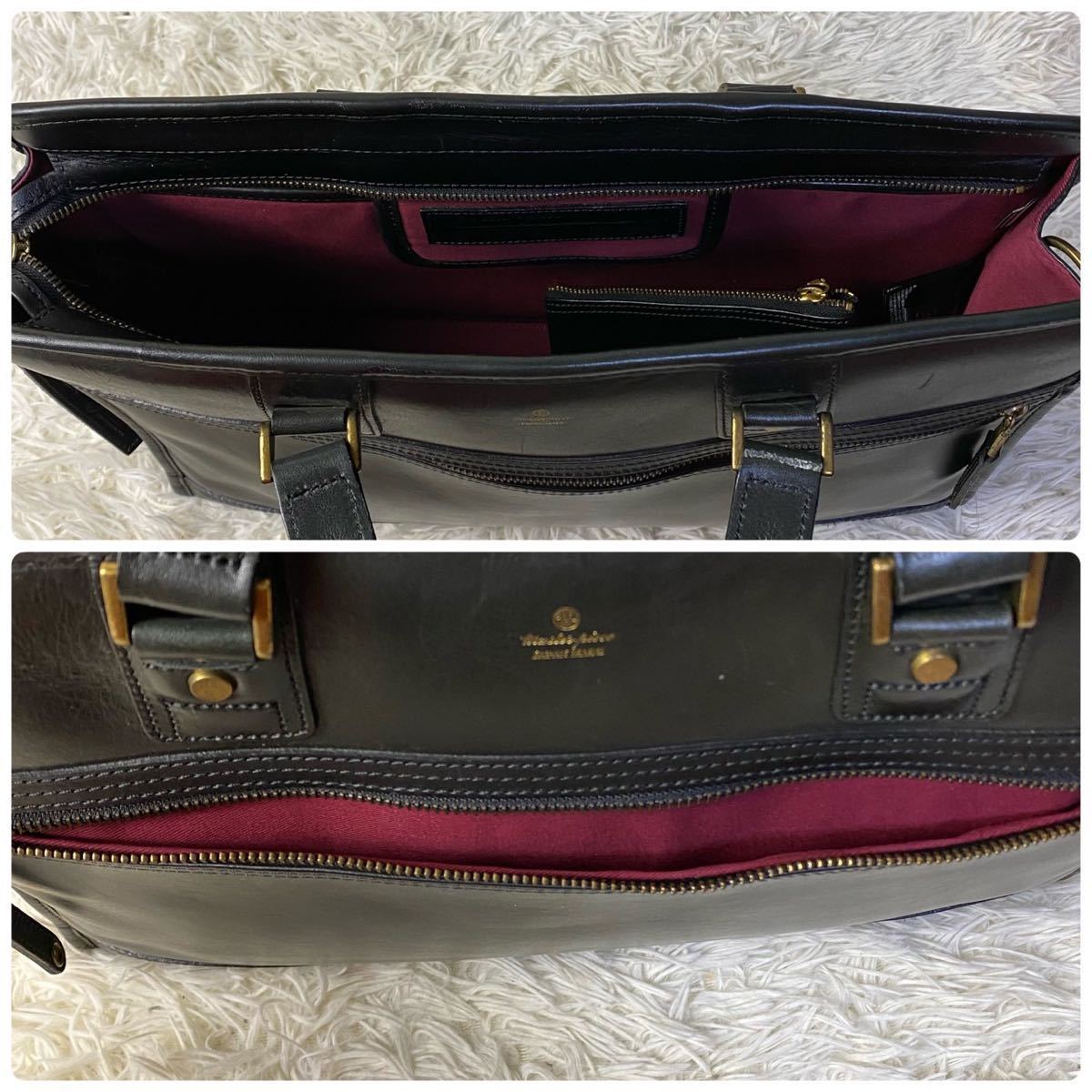 極美品 MASTER PIECE マスターピース オールレザー 本革 ビジネスバッグ ブリーフケース ショルダーバッグ 鞄 2way ブラック 黒 通勤 肩掛
