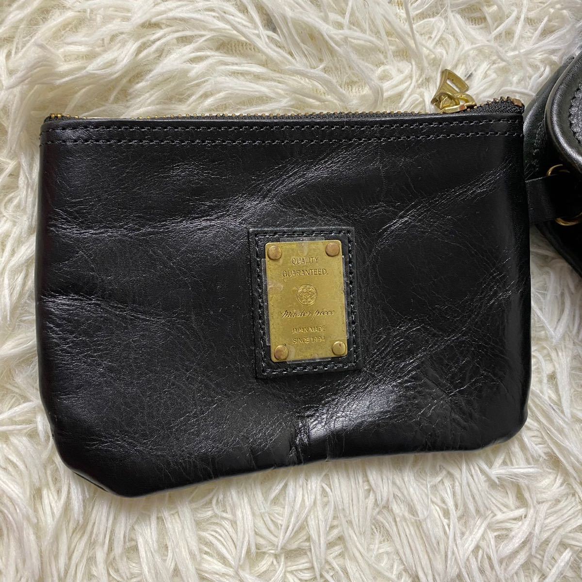 極美品 MASTER PIECE マスターピース オールレザー 本革 ビジネスバッグ ブリーフケース ショルダーバッグ 鞄 2way ブラック 黒 通勤 肩掛