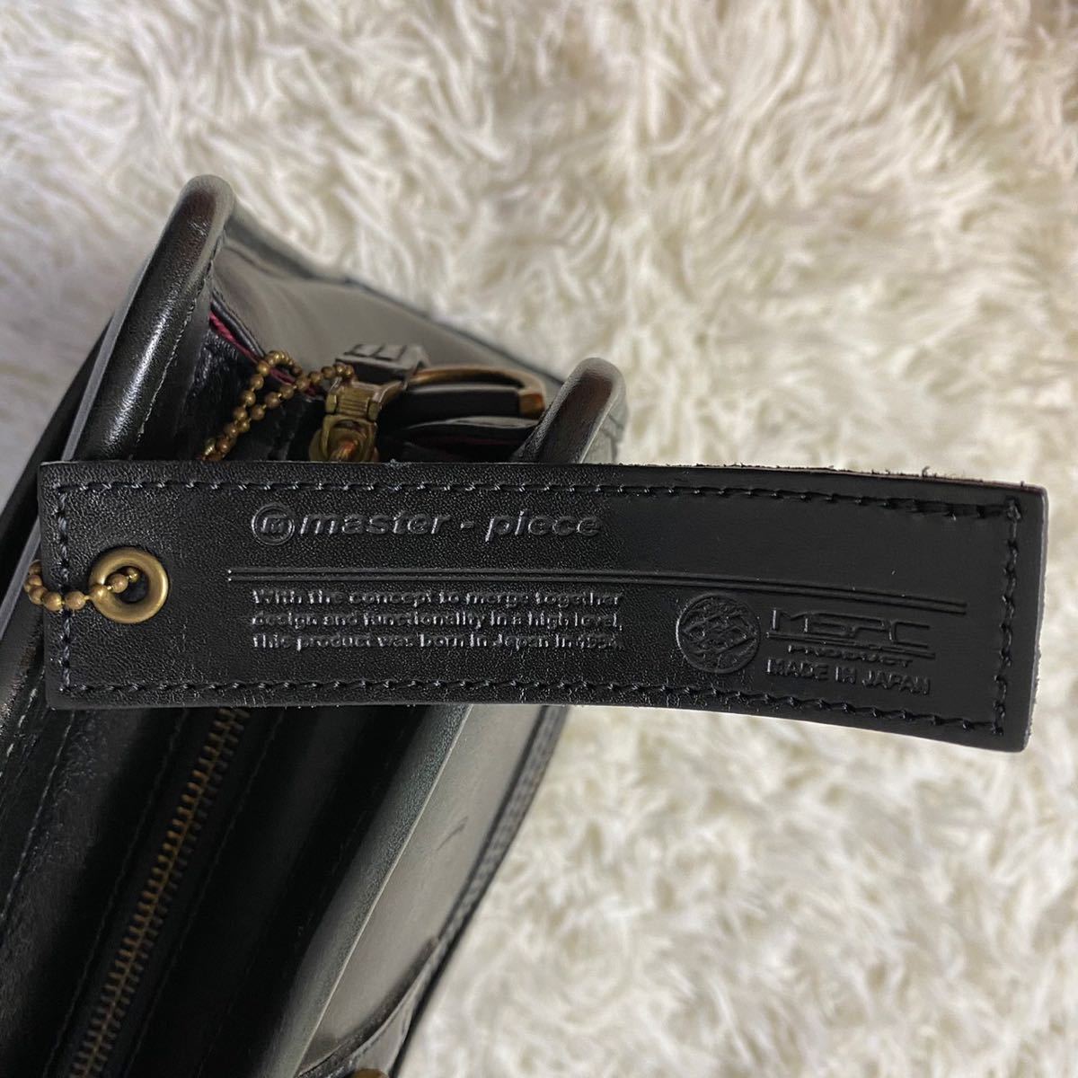 極美品 MASTER PIECE マスターピース オールレザー 本革 ビジネスバッグ ブリーフケース ショルダーバッグ 鞄 2way ブラック 黒 通勤 肩掛