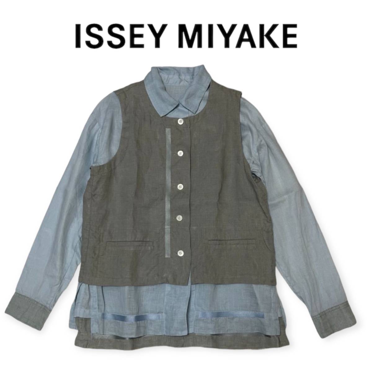 HA612さ レア 希少 ISSAY MIYAKE PERMANENT 90s レイヤードシャツ ベスト サイズ2 リネンシャツ 