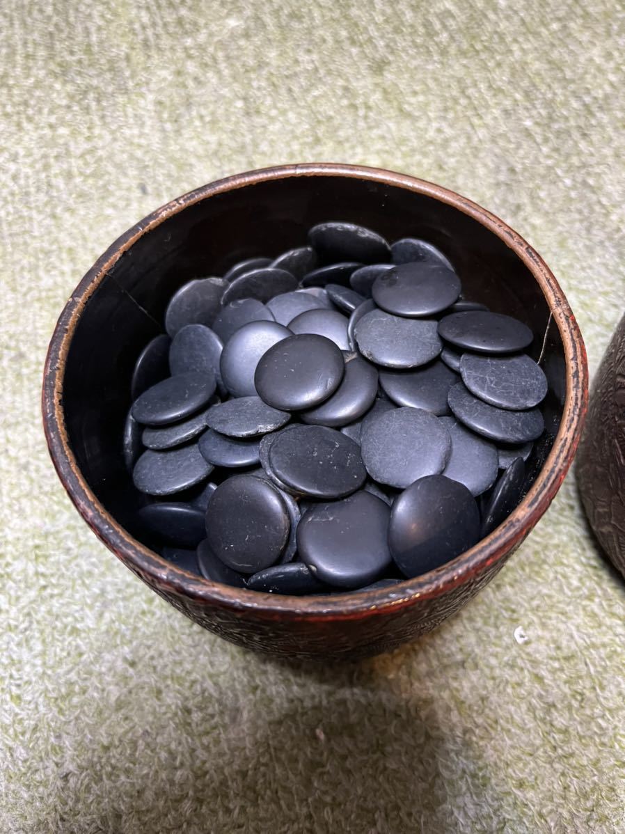 囲碁欅碁笥 本蛤碁石、那智黒石 11.4ミリ 碁笥 欅特大 懐志作