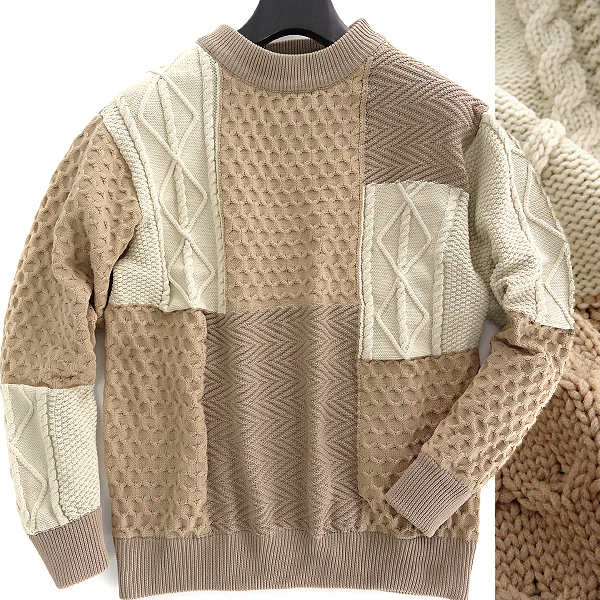 新品 タケオキクチ 秋冬 ウォッシャブル ブロッキング ニット M ベージュ 【I45859】 モックネック THE SHOP TK セーター メンズ 洗濯可能