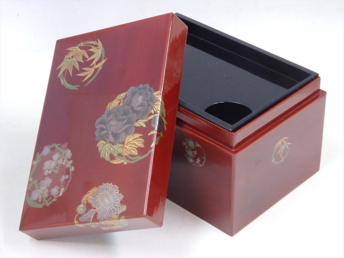 ☆上等！草花丸紋金銀蒔絵【木製溜塗茶箱揃】茶杓も良いものです！赤楽 