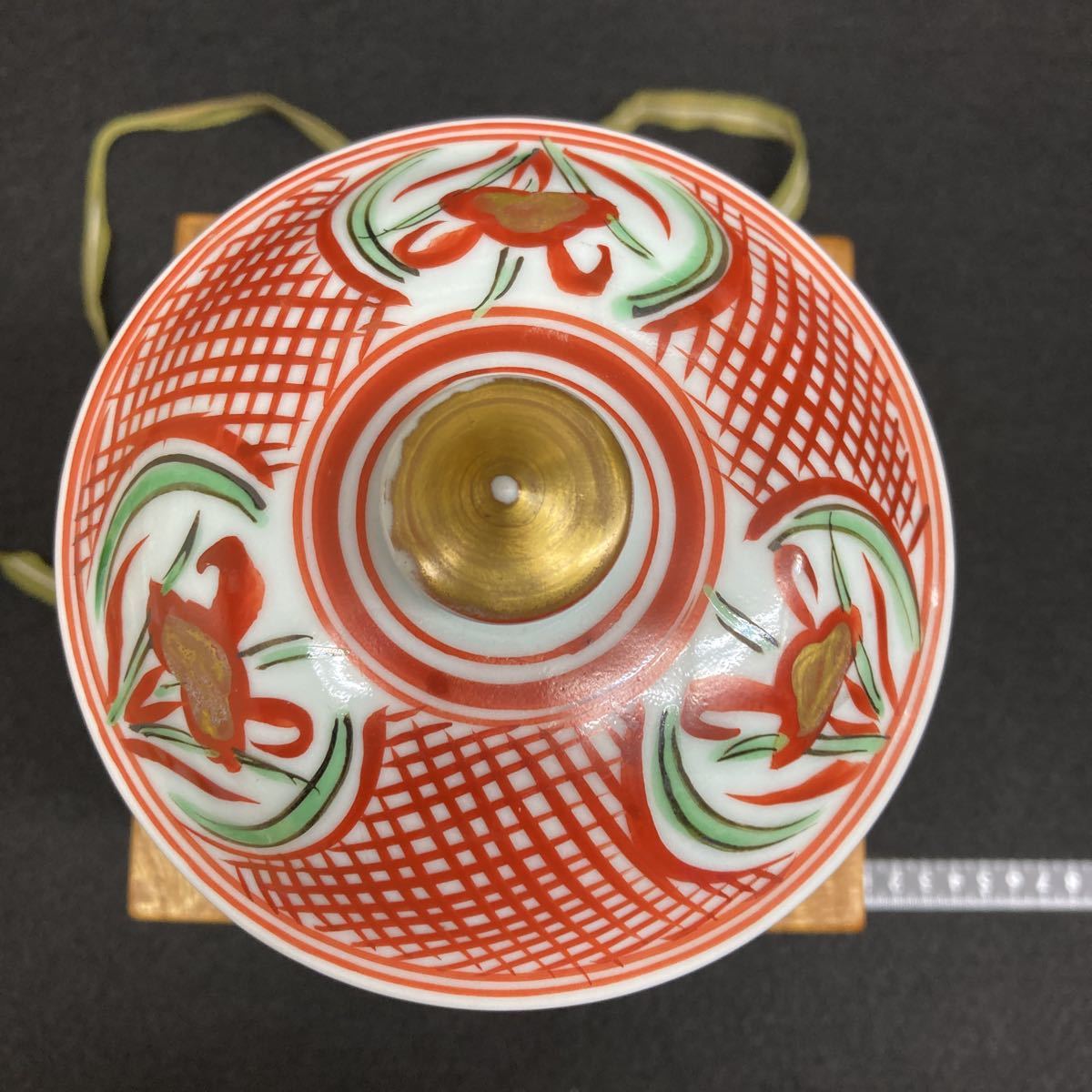 九谷焼き 須田菁華造 呉須赤絵 福禄寿画 蓋物 共箱付き アンテークの