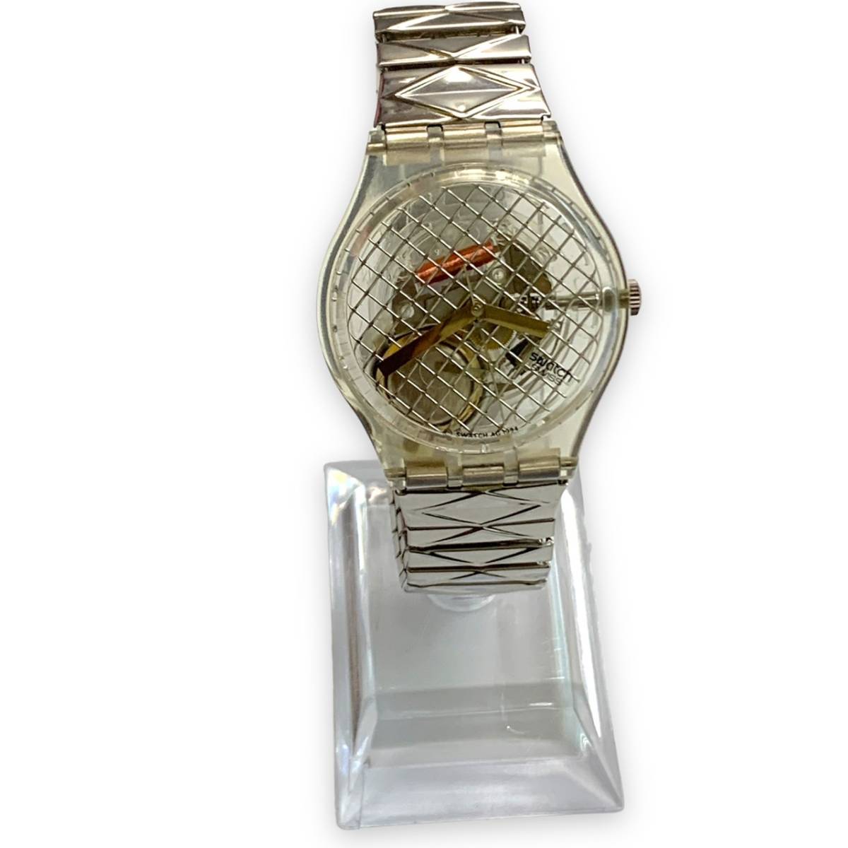 □中古・美品 Swatch スウォッチ Silver Net GK186 ケース付き/電池 