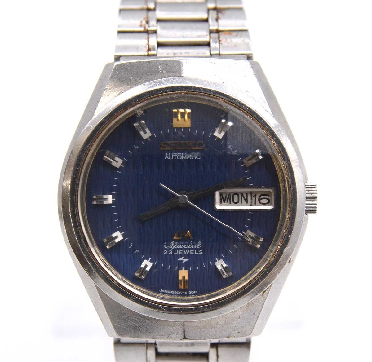 ●【稼働品】 セイコー SEIKO ロードマチックスペシャル 9面カットガラス仕様 ブルーダイヤル 5206-6100 23石 オートマチック LMブレス