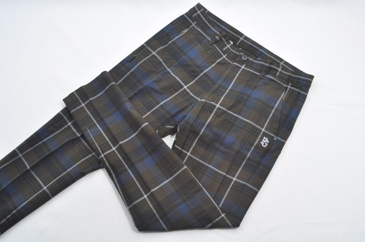 coco★パーリーゲイツ★ロングパンツ★ストレッチ★茶色×紺×白/チェック★5(L)★USED※レターパックプラス発送可★72636