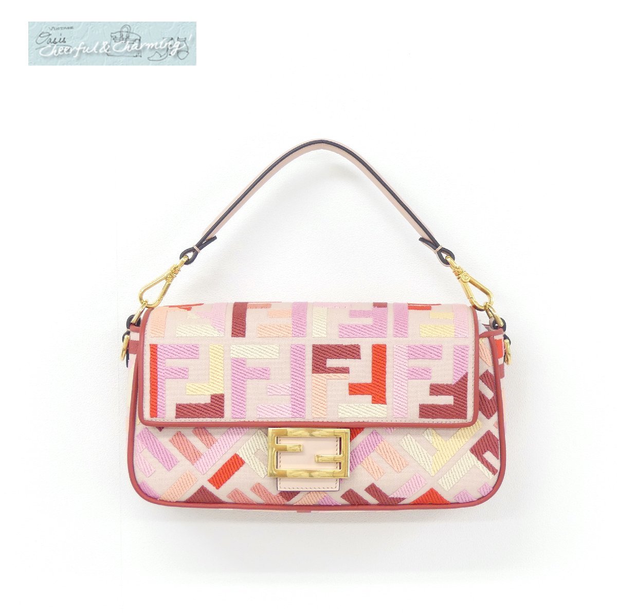 FENDI ズッカ柄 ジャガード&レザー 長財布 FF金具 フラップ式 ピンク
