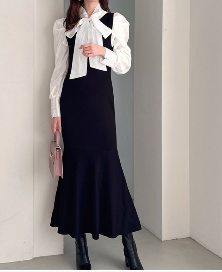 新品☆未使用品 GRL シアーボウタイブラウスXニットマーメイド 