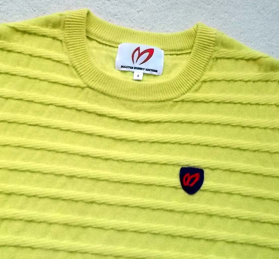 マスターバニーエディション/パーリーゲイツ☆レモンイエロー系カシミア100% MBEロゴワッペン長袖クルーネックセーター 4 中古