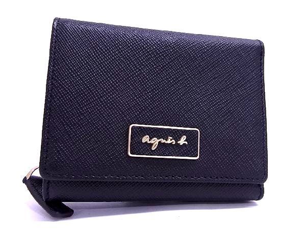 1円 ■新品■未使用■ agnes b. アニエスベー PVC 三つ折り 財布 ウォレット 小銭入れ 札入れ レディース ブラック系 BC0648yオ