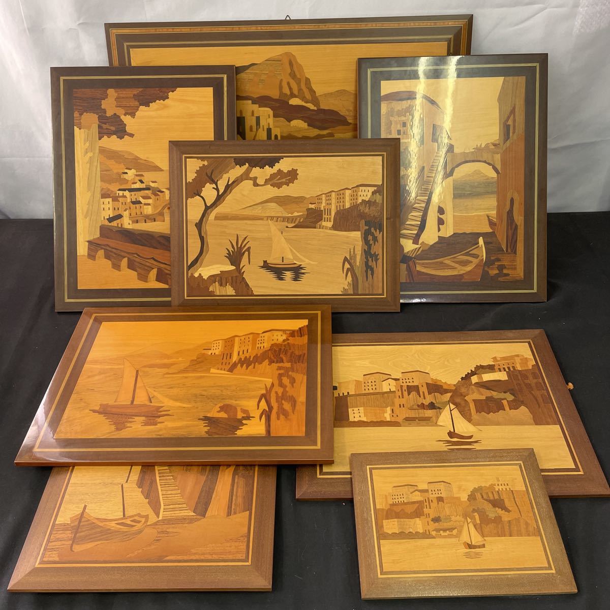 ●中古【壁掛けインテリアまとめて】風景/ヨット/景色/自然/木製/木製インテリア/ヴィンテージ/コレクション/イタリア土産 65-70