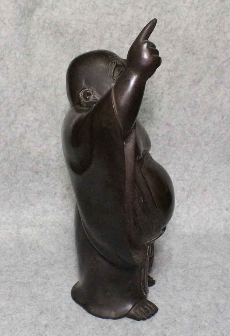 金属工芸○布袋像 光山 銅像 31cm○在銘 置物 指月 指さし 布袋尊 