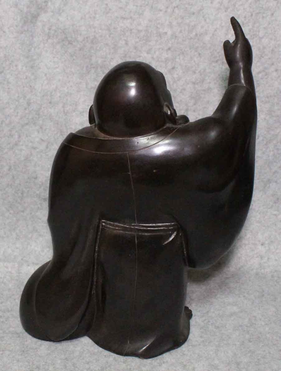 金属工芸○布袋像 光山 銅像 31cm○在銘 置物 指月 指さし 布袋尊 